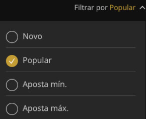 Filtros de Pesquisa dos Jogos de Casino 