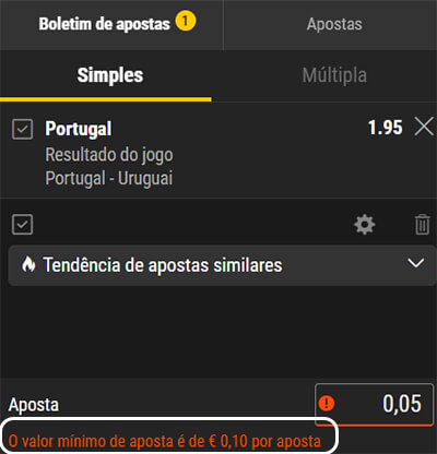 Valor Mínimo para Aposta na Bwin em Portugal