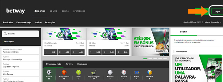 Fazer Login na Betway