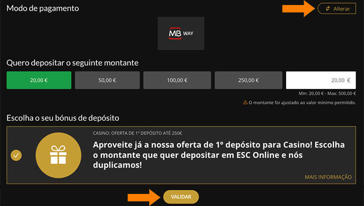 Depositar com MB Way na ESC Online