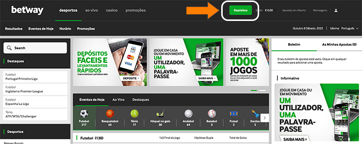 Depósitos na Betway