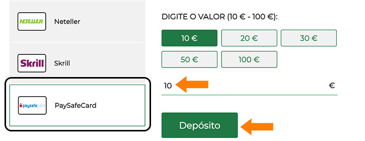 Depositar com Paysafecard na Solverde