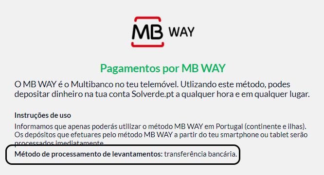 Levantamentos por MB Way na Solverde