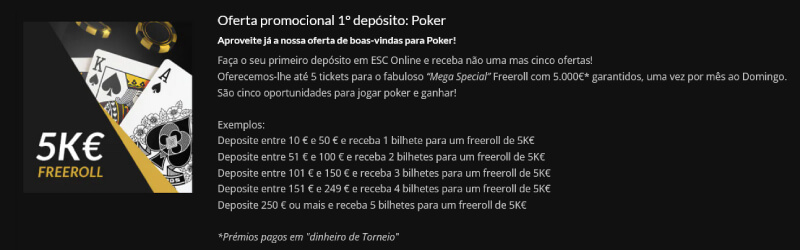 Bónus de Poker na ESC Online