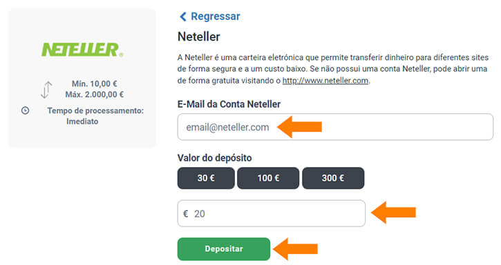 Inserir dados Neteller