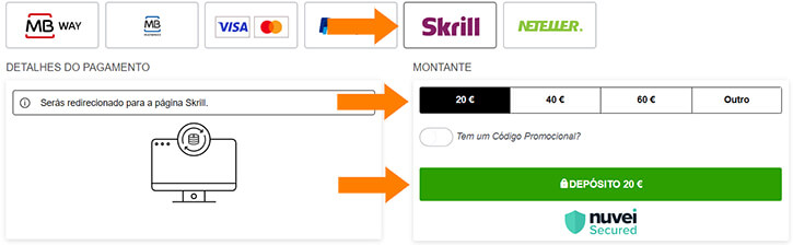 Depositar com Skrill em Casinos Online