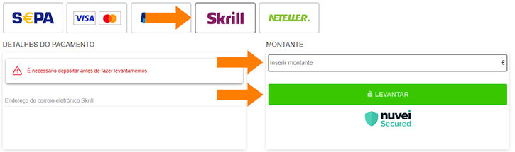 Levantamento com Skrill em Casinos Online