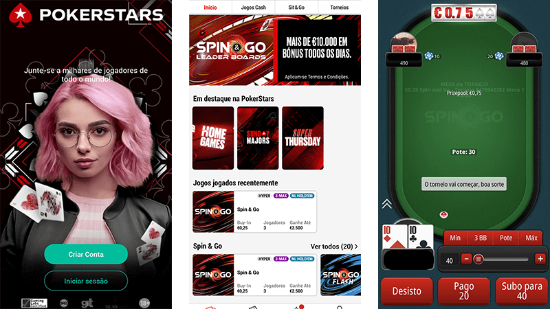 Secção de Poker na App PokerStars