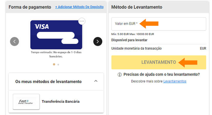 Levantar com Visa no Casino Online