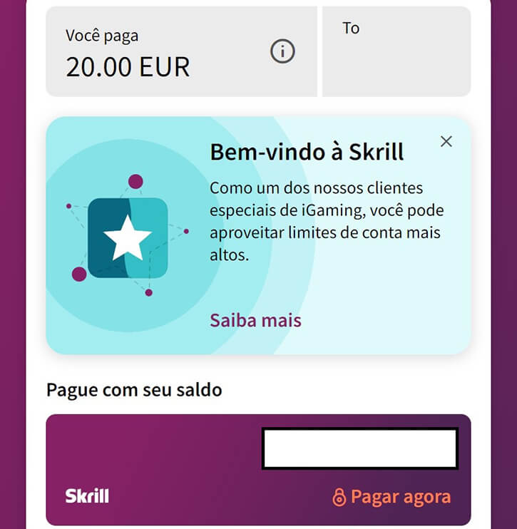 Confirmar o Depósito com Skrill