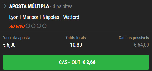 Exemplo de Cash Out na Bwin