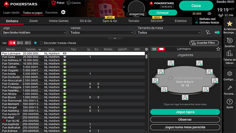 Lobby da App da PokerStars em Windows