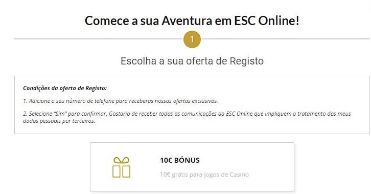 Bónus sem depósito na ESC Online