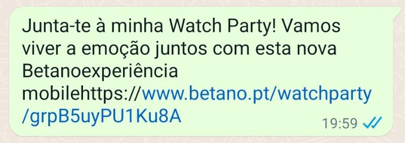 Convite para uma watch party betano no whatsapp